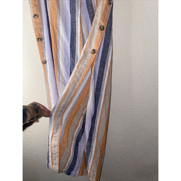 linen boho open side Button High waist Wide Leg Striped lagen Pants Large sexy - Picture 4 of 11